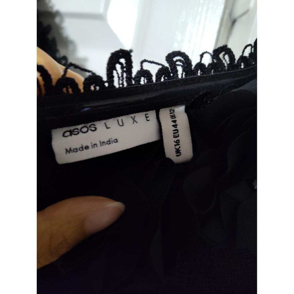 ASOS LUXE 3D Floral Beaded Black Off The Shoulder Puff Sleeve Mini Dress NWT - Picture 10 of 13